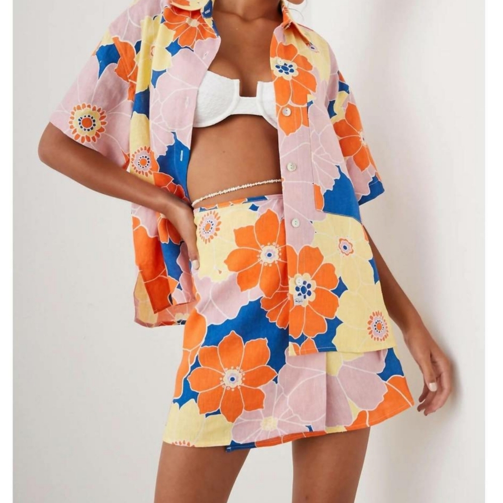 RAILS MacKinley Top Flower Power Pink Yellow Orange Blue Linen - Picture 4 of 17